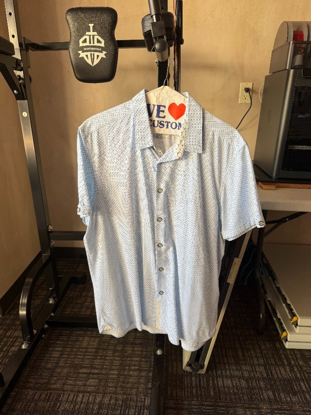 Ted Baker London Men’s White Blue Geometric Short-Sleeve Shirt Size 5 XL
